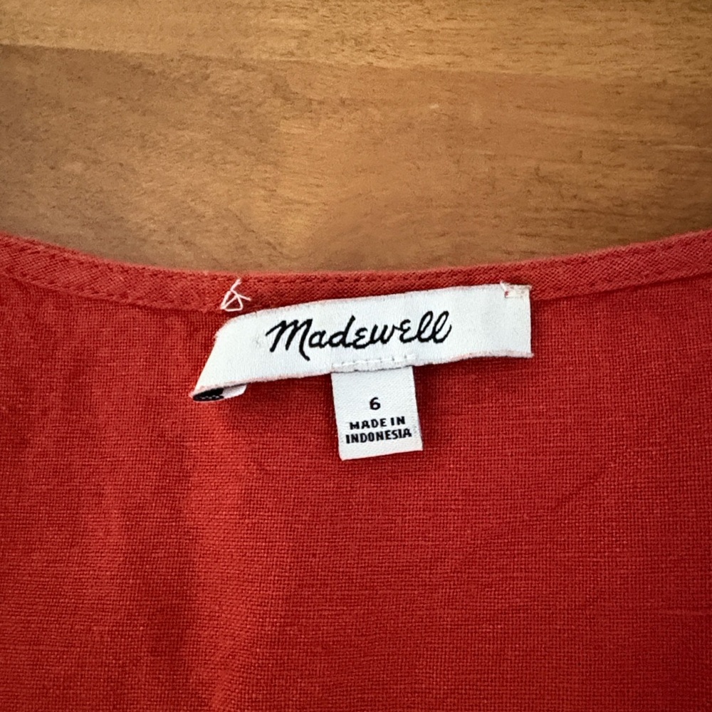 Madewell Linen Brick Red Jumpsuit Size 6 - Picture 9 of 11